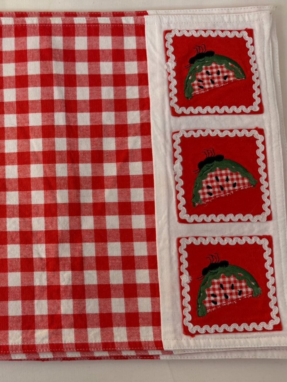 Set 4 Red Gingham Placemats Watermelon Applique Farmhouse Picnic Decor